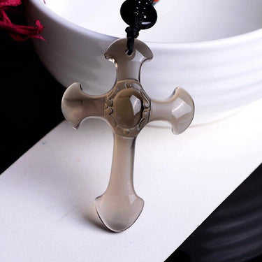 Natural Ice Obsidian Stone Cross Necklace